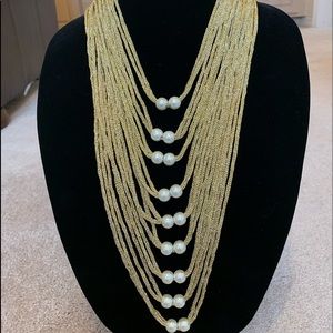 Gold silk fabric necklace with beautiful pearls